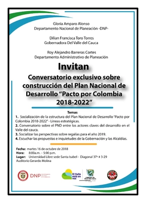 Valle, escenario del conversatorio sobre construcción del  Plan Nacional de Desarrollo ‘Pacto por Colombia’ 2018-2022’