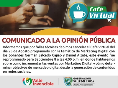 Reprogramado Café Virtual para el día 8 de septiembre sobre Marketing Digital.