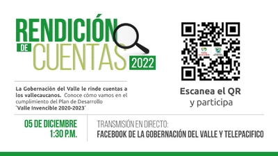 El 5 de diciembre la Gobernación del Valle realizará la audiencia de Rendición de Cuentas de la vigencia 2022