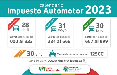 Conozca el calendario para el pago del impuesto  automotor en el Valle del Cauca en el 2023