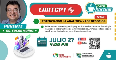 Próximo jueves 27 de julio, Café Virtual Tema: "ChatGPT: Potenciando la Analítica y los Negocios.  