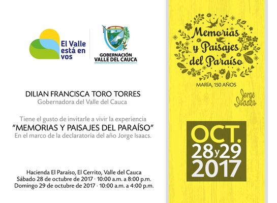 Vallecaucanos podrán disfrutar de Memorias y Paisajes del Paraíso, evento central en la conmemoración de 2017 como 'Año Jorge Isaacs'