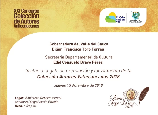 En ceremonia especial Gobernadora entregará  Premio de Autores Vallecaucanos ‘Jorge Isaacs’