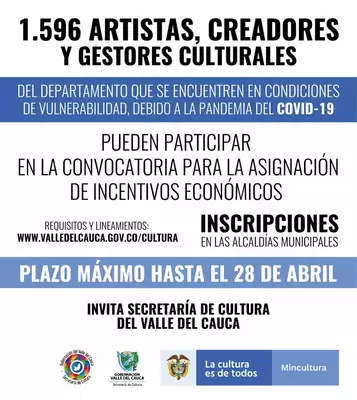 Más de 1.500 artistas, creadores y gestores culturales del Valle del  Cauca serán beneficiados por Convocatoria del Gobierno Nacional