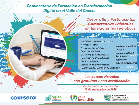 Vallecaucanos ya pueden acceder a más de 4.000 cursos gratuitos  en transformación digital ofrecidos por la Gobernación