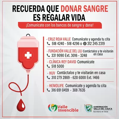 Urgente llamado de la Gobernación del  Valle a los ciudadanos para donar sangre