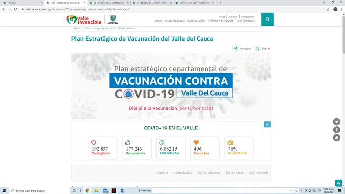 En la página web de la Gobernación los vallecaucanos pueden  consultar acerca de la vacunación contra el COVID-19