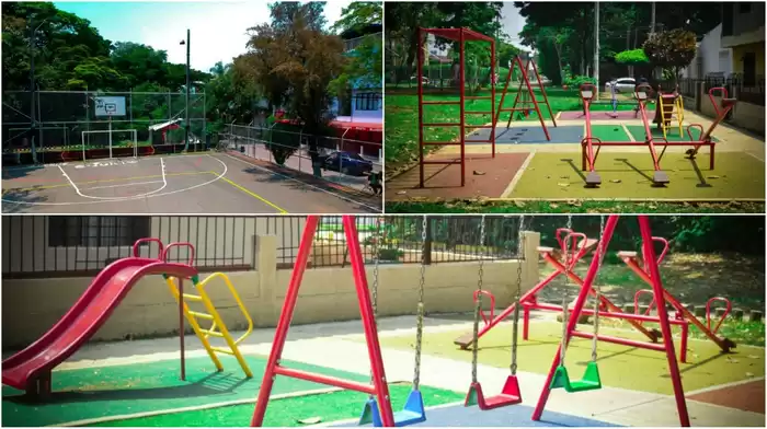 El Gobierno departamental entregó los juegos infantiles y las pantallas  de protección de la cancha múltiple del barrio Olímpico de Cali