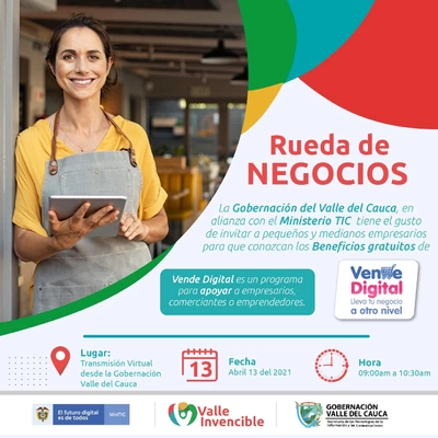 Convocatoria a empresarios y emprendedores vallecaucanos  a la Rueda de Negocios Virtual ‘Vende Digital’