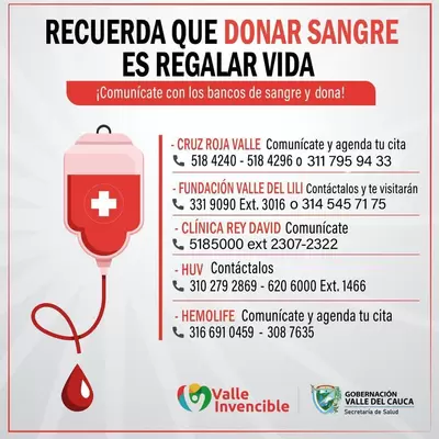 Llamado a los vallecaucanos para que se unan  al Día Internacional del Donante de Sangre
