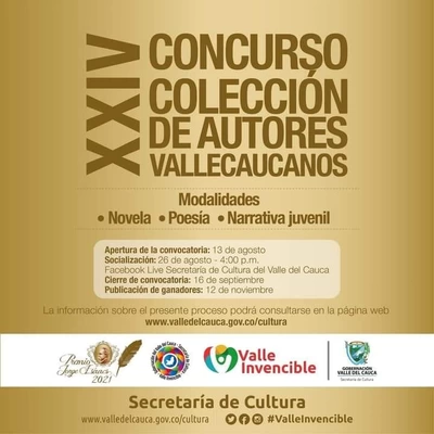 Continúan abiertas las inscripciones para participar en la Convocatoria del XIV Concurso Autores Vallecaucanos Premio Jorge Isaacs 2021