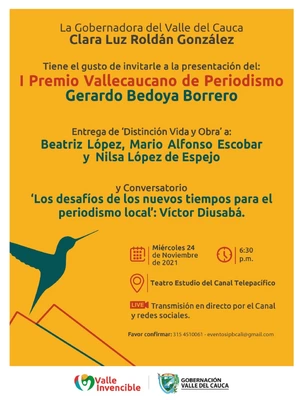 Gobernación presentará este 24 de noviembre el Primer Premio Vallecaucano de Periodismo 'Gerardo Bedoya Borrero'