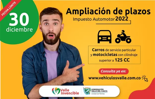 ¡Atención vallecaucanos!, hasta el 30 de diciembre se amplió el plazo para el pago del Impuesto Automotor para todos los rangos de placas