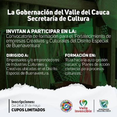 Convocatoria de formación para el fortalecimiento de Empresas Creativas y Culturales del Distrito Especial de Buenaventura 2023
