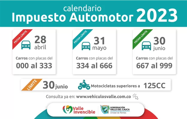 Propietarios de vehículos con placas entre 334 y 666 hasta este 31 de mayo pueden pagar el Impuesto Automotor 2023