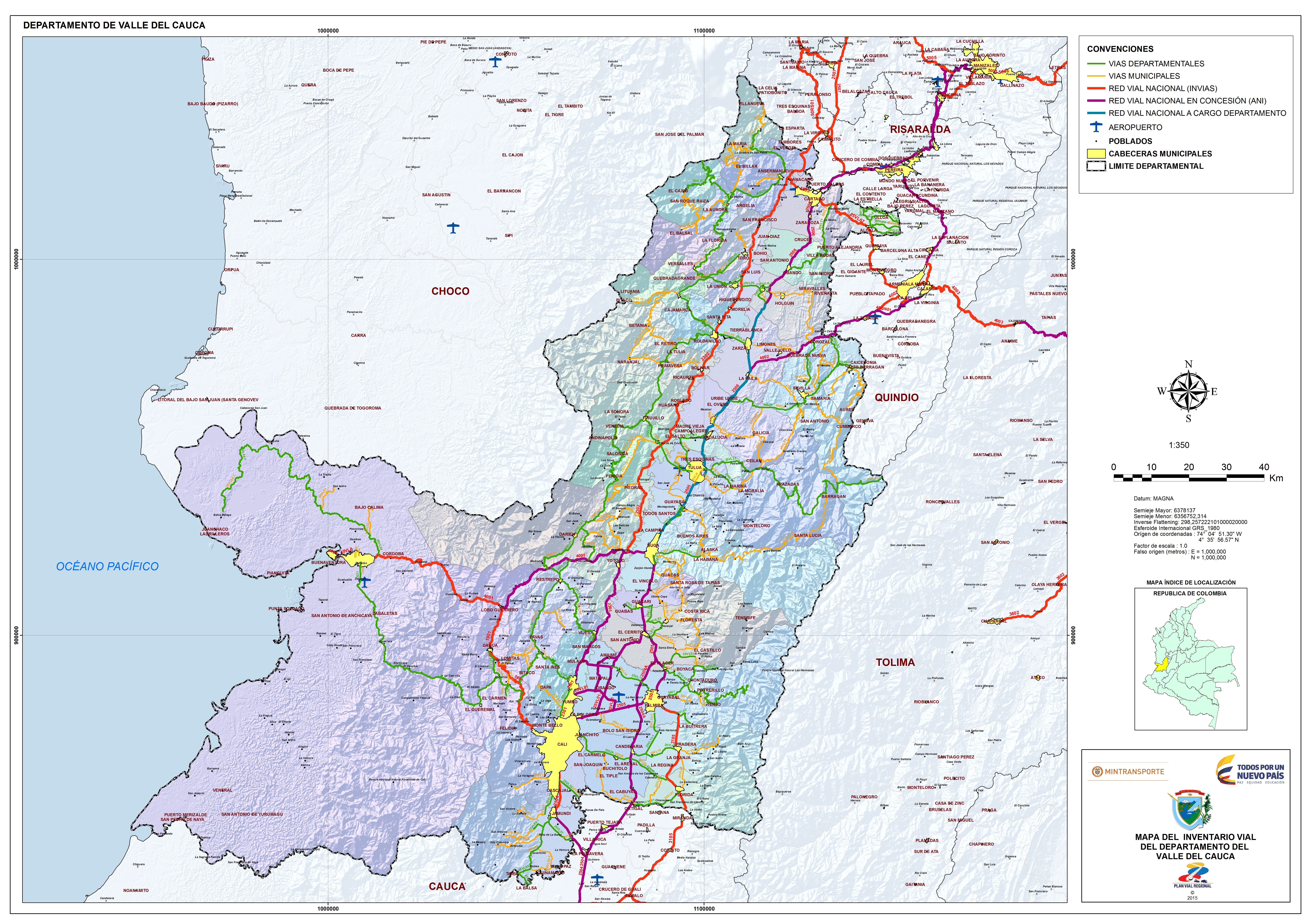 Mapa de vías del Valle del Cauca